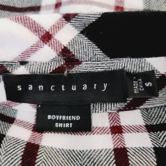 Sanctuary Boyfriend Shirt S Black White Burgundy Plaid Soft Button-Front… - Picture 4 of 8